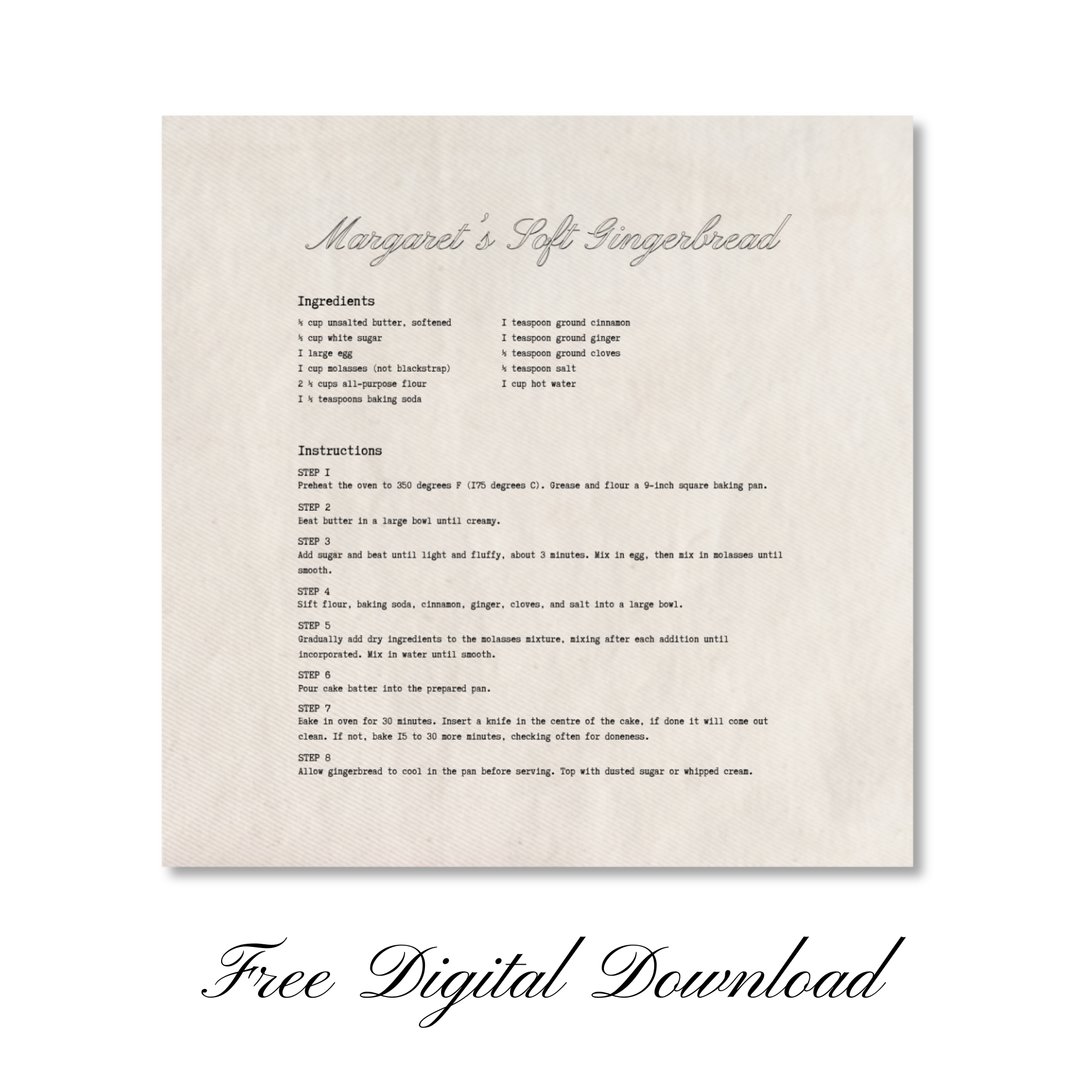 FREE Digital Download | Margaret Brackenreid's Soft Gingerbread Recipe