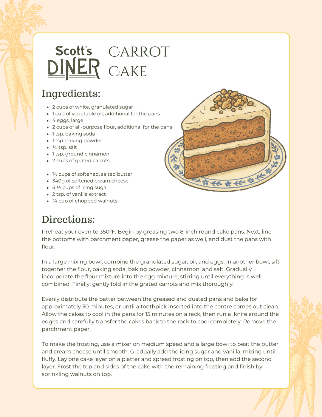 FREE Digital Download | Scott's Diner Carrot Cake Recipe
